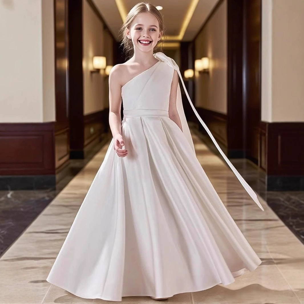 Детское праздничное платье для девочек на день рождения, нарядное платье принцессы, новинка 2025 года с AliExpress, атласный костюм для выступлений на сцене, для пианисток и ведущих