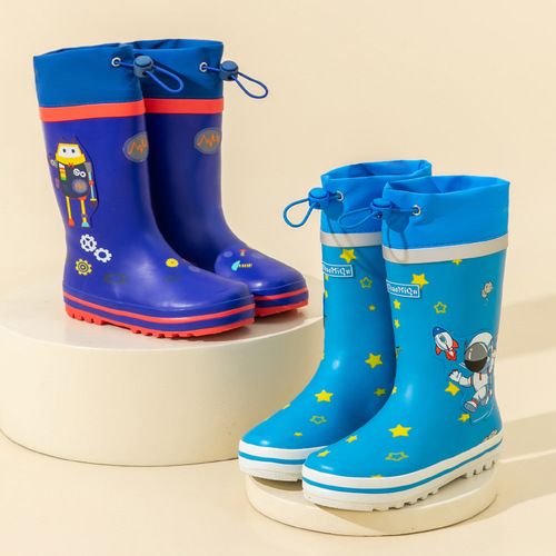 Kids' Rain Shoes for Boys: Long-Style Non-Slip Rain Boots; Lightweight Water Shoes for Girls, Babies, and Older Children; Student-Grade Waterproof Rubber Shoes