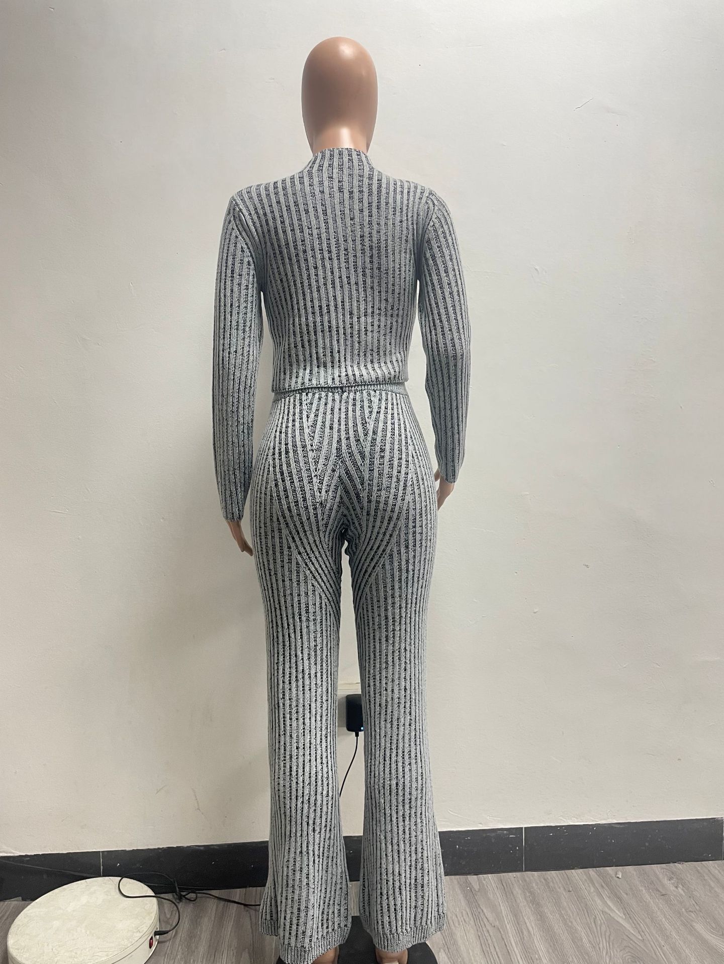 Women's Clothing NY8179 urban autumn and winter ladies knitted sweater two way zipper fashion casual suit_voghion.com