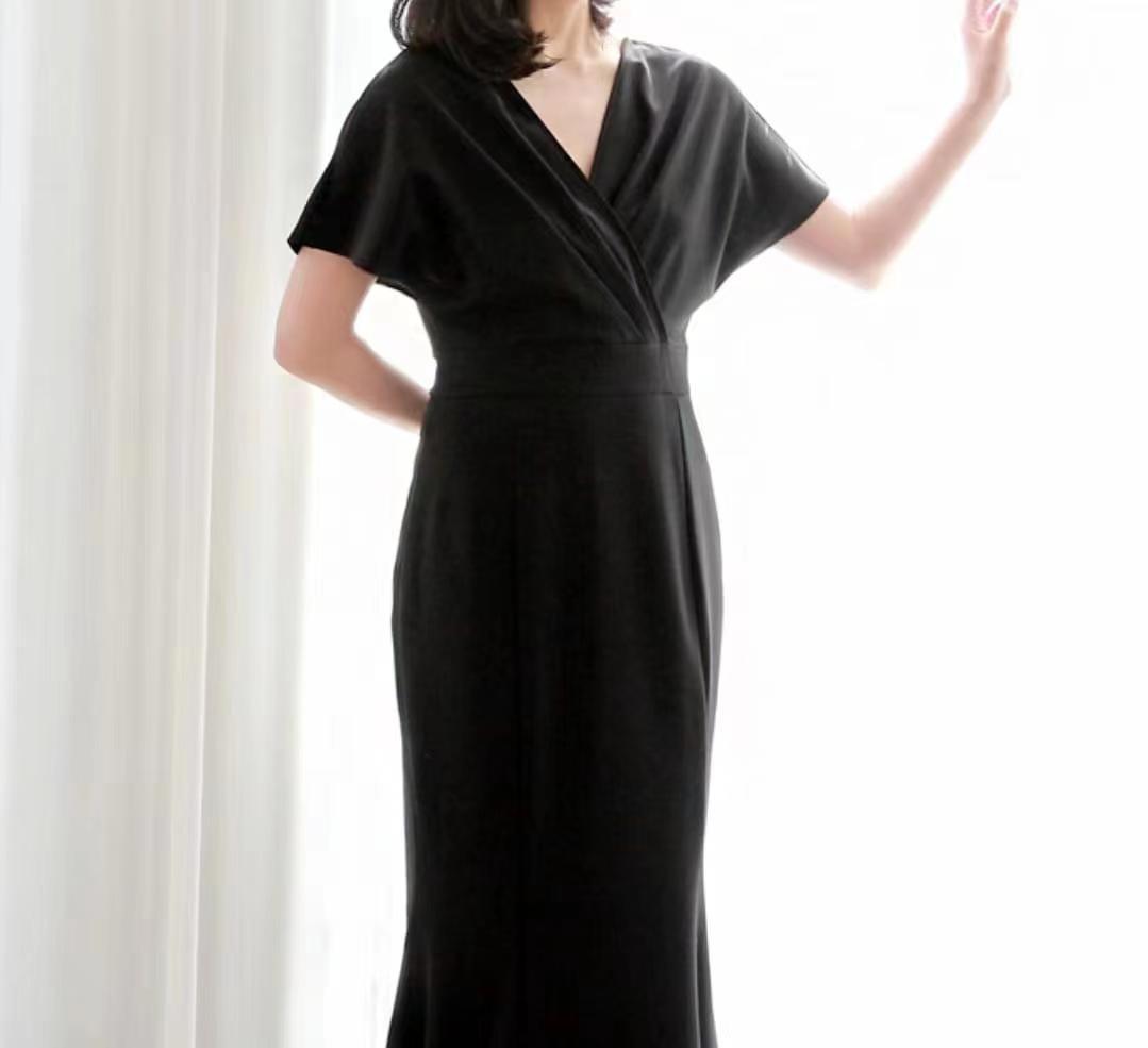 Comercio exterior europeo y americano Amazon AliExpress deseo vestido de noche de las mujeres negro v-cuello largo piso-longitud elegante vestido de noche