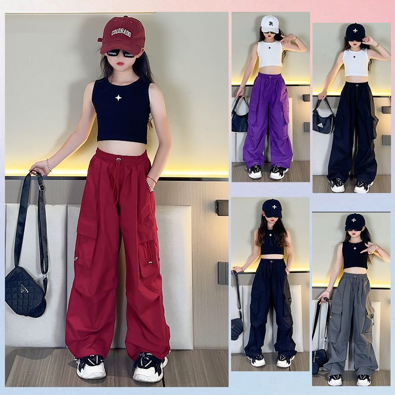Girls' Summer Loose Stylish Street Dance Cargo Pants Children's Casual Pants Big Girls' Long Pants Spring and Autumn Trendy