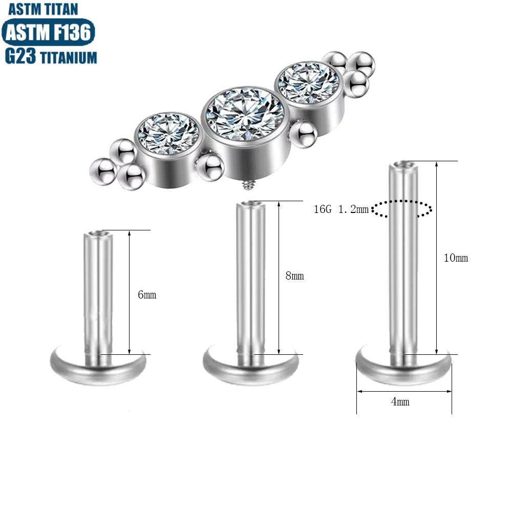 Silver pointed spike labret stud material detail