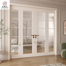法式实木烤漆阳台书房客厅室内双开白色四扇对开门