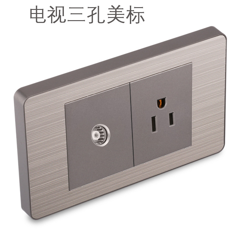 15A panel de metal de acero inoxidable gris dibujado tres agujeros Taiwan fabricado en Estados Unidos enchufe de pared conmutador suministro directo