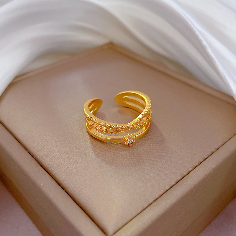 【 Echte Vergoldung 】 Offener Ring, modischer Damen-Persönlichkeitsring, Zeigefingerring, Ring mit Netz, rot, gleicher Stil, einfach_voghion.com