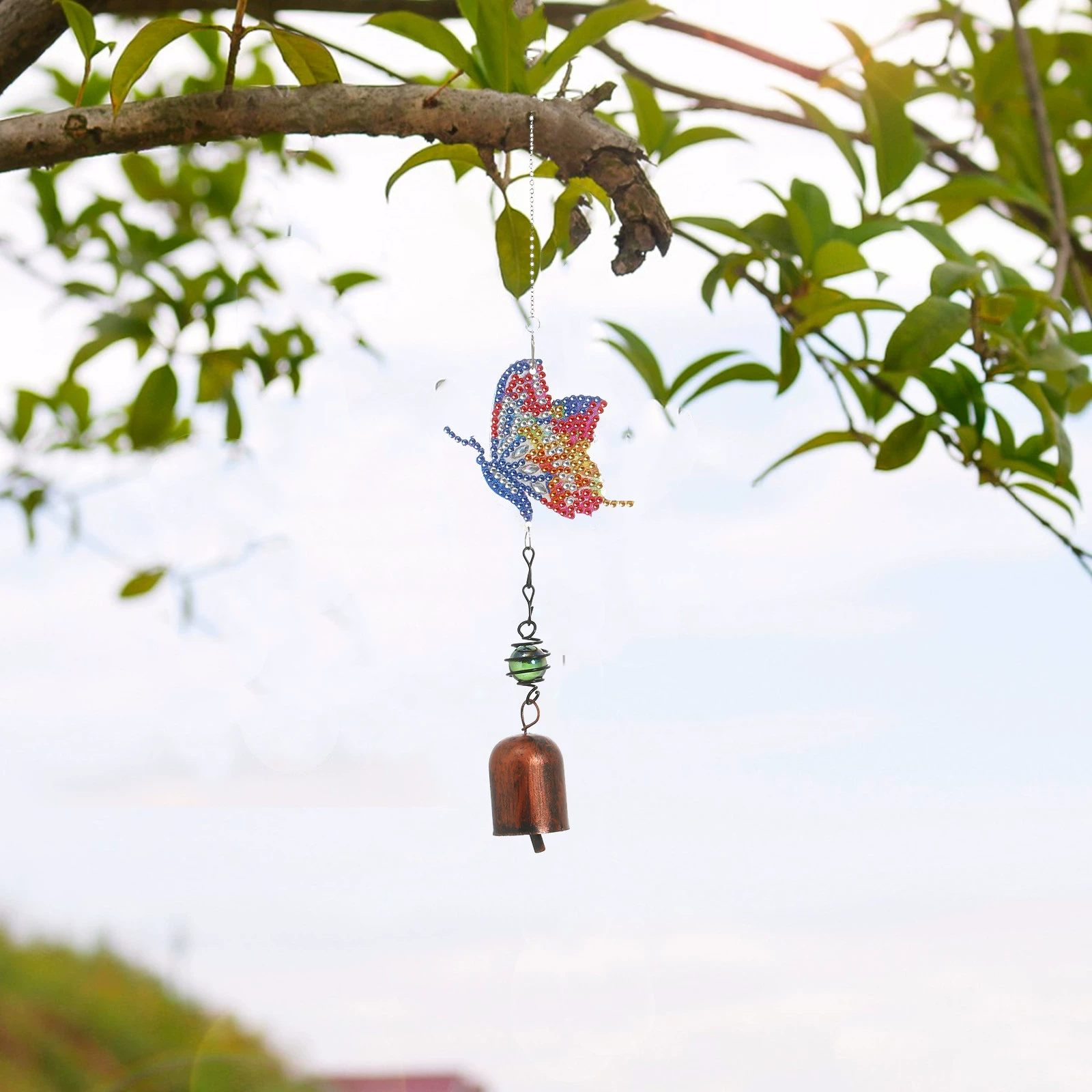Acrylic double-sided small bell with butterfly, print, DIY