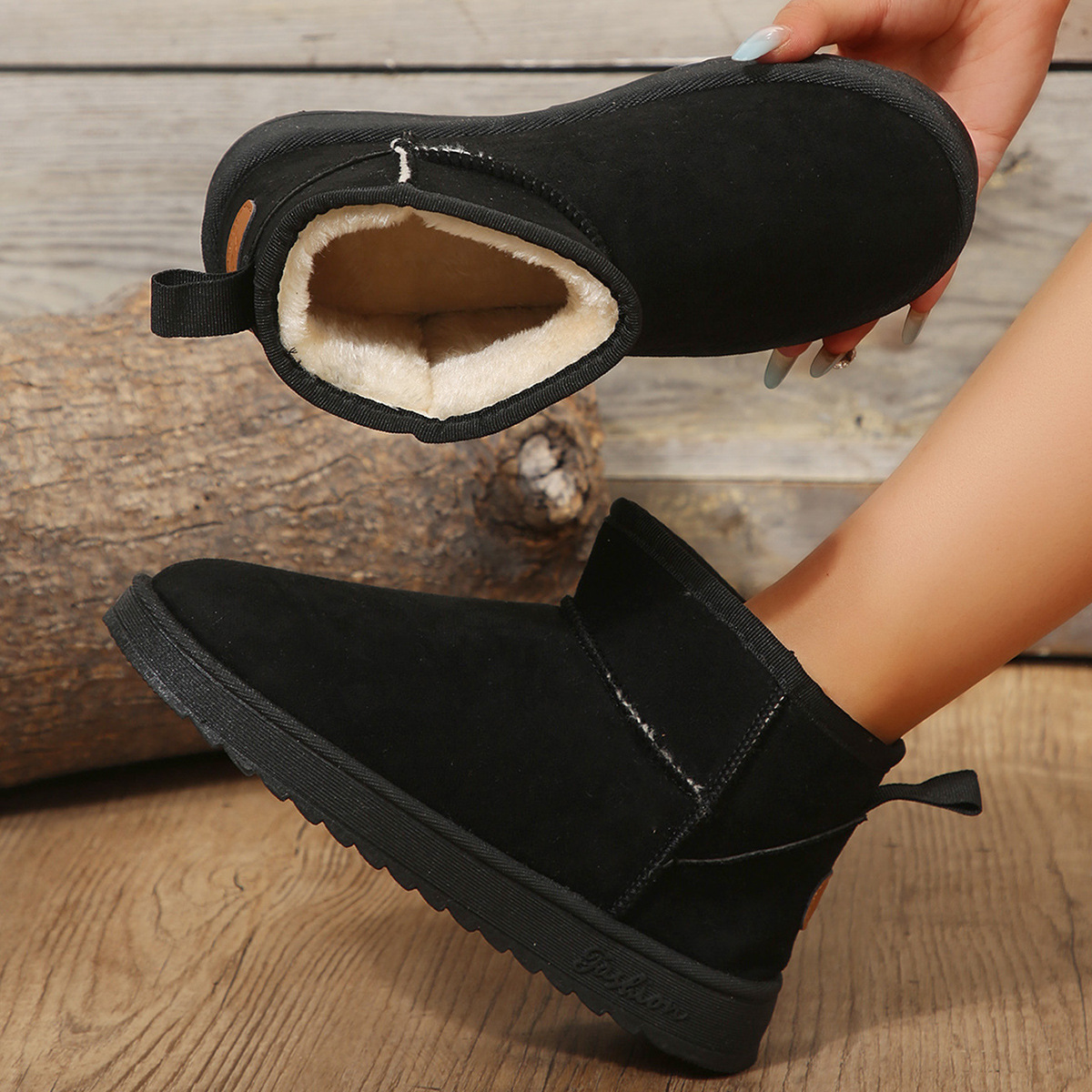Women's Winter Suede Ankle Snow Boots Flat Warm Retro Style_voghion.com