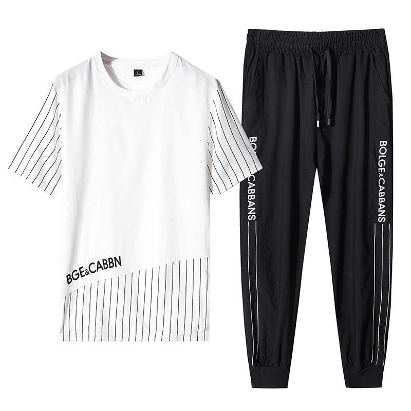 2022 summer new pattern motion leisure time Two piece set Short sleeved Korean Edition Trend men's wear motion leisure time trousers Summer wear