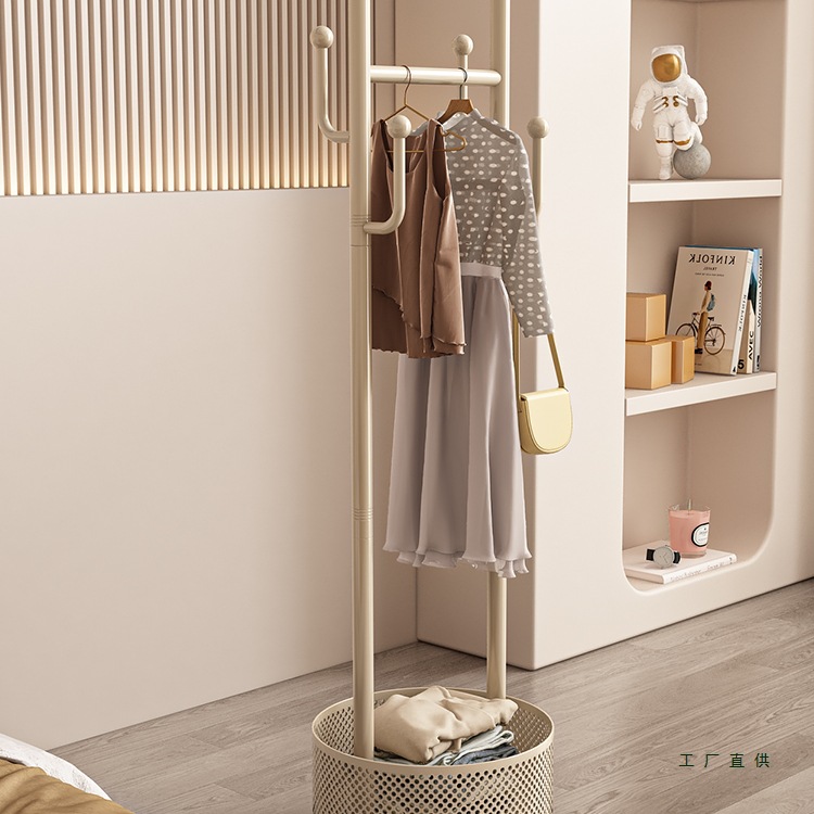 Clothes Rack Floor-Standing Bedroom Movable Clothes Rack Cream Style Clothes Storage Rack Simple Household Wheeled Coat Rack