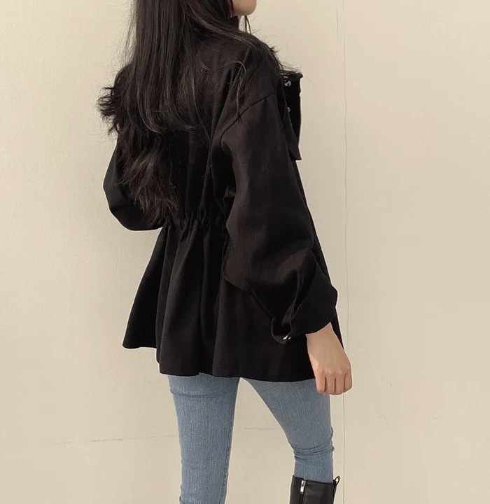 Abrigo mujer retro otoño cortavientos entallado con cordón_voghion.com