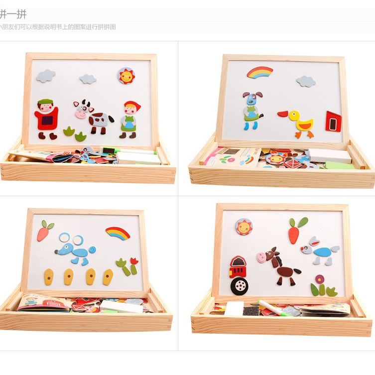 Juguetes educativos para niños rompecabezas de madera magnético tablero de dibujo animal multifuncional tablero de dibujo de doble cara rompecabezas