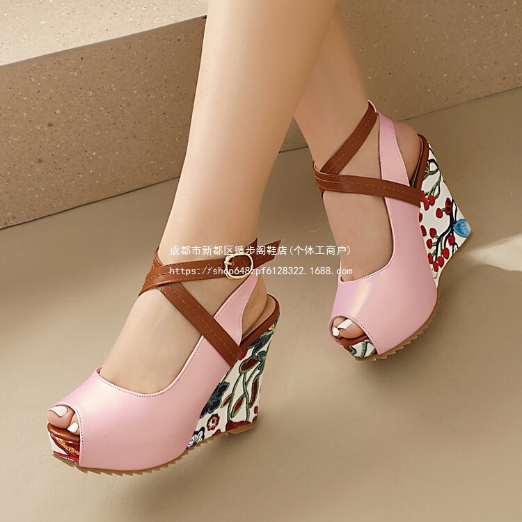 Fashionable Fish-Mouth Sandals in Black, White, Pink, and Sky Blue, Casual Style with Belt Buckle and Wedge Heel for Women Fashionable Fish-Mouth Sandals in Black, White, Pink, and Sky Blue, Casual Style with Belt Buckle and Wedge Heel for Women