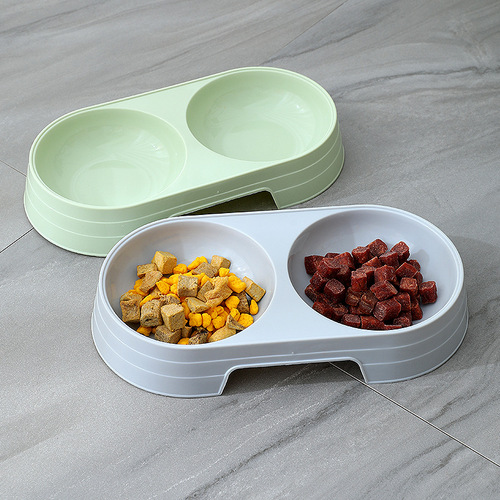 ins macaron pet double bowl wholesale small cat water bowl plastic dog bowl anti-knock over dog basin pet supplies