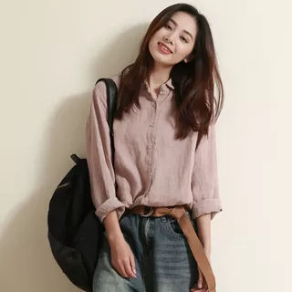 文艺棉麻衬衣女装新款上衣设计感小众宽松长袖亚麻衬衫