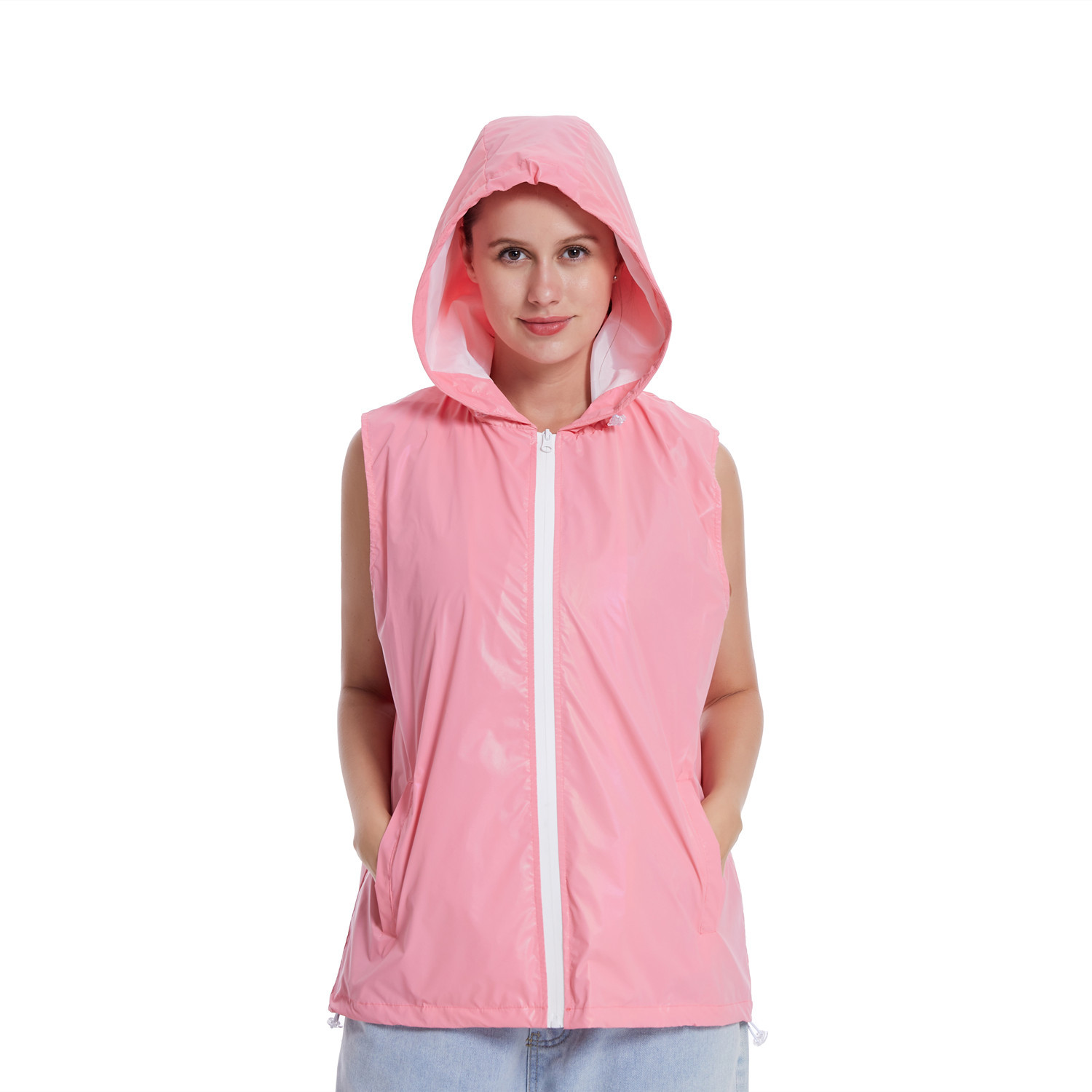 Herrkläder Färgglada reflexvästar med huva för män och kvinnor nya utomhussporter lysande rosa väst_voghion.com