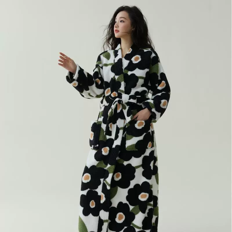 现货秋冬季新款珊瑚绒加厚美丽绒男女睡袍加长浴袍情侣睡衣抗静电