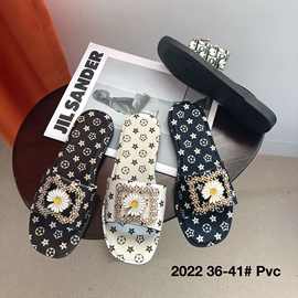 夏季新款网红时尚PVC女士凉拖鞋外穿休闲一字拖平底防滑跨境外贸