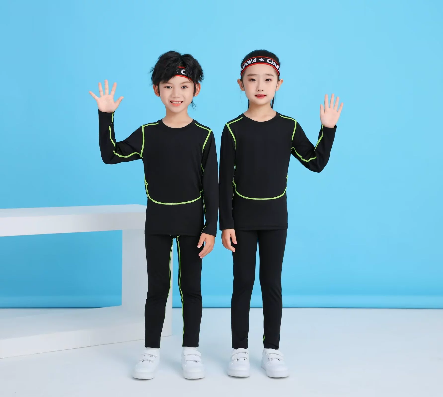 Children's fleece basketball football sports suit for training for gym, quick dry long-sleeve, tight, for running