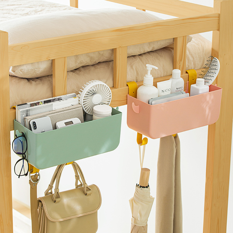 Nachuan Student Dormitory Bedside Storage Basket with Hooks, Large Capacity Grided Hanging Storage Box