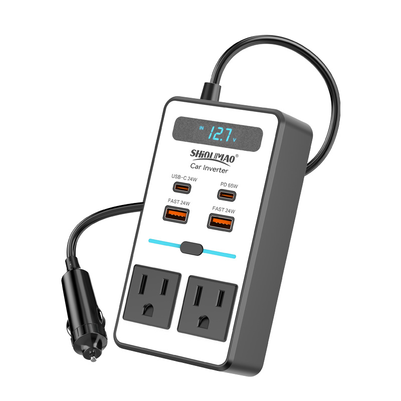 Comercio exterior 200W inversor automotriz 110v / 220V enchufe de gauge general con puerto C inversor automotriz de carga rápida con pantalla digital