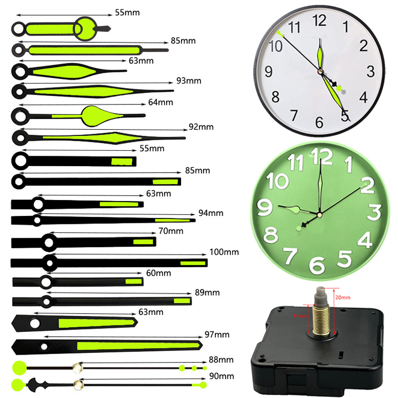 Set completo de movimiento de reloj nuevo modelo, venta caliente transfronterizo, silencioso y fluorescente luminoso, aguja de reloj metálica, para reloj de pared DIY