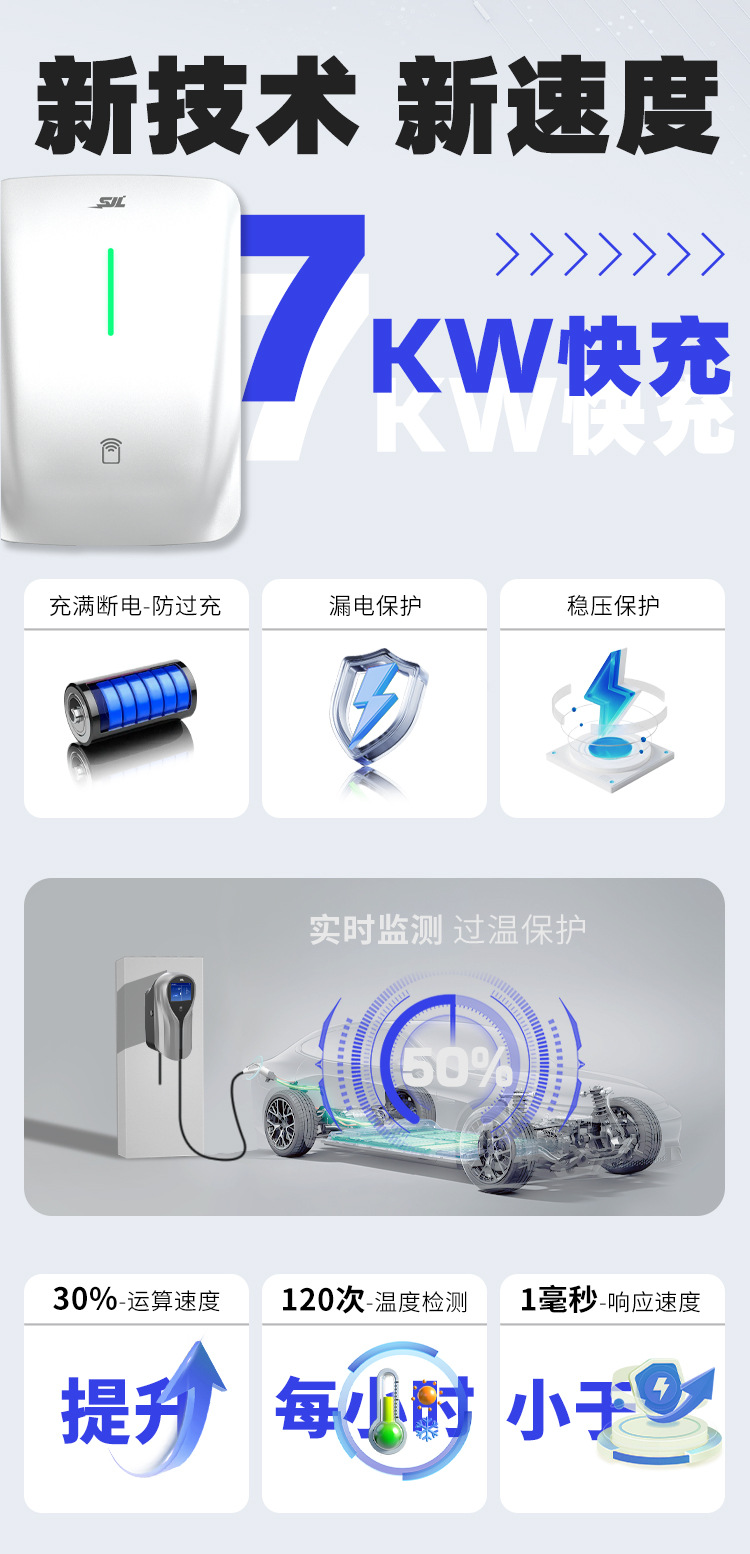 European Standard Type2 Charging Station for Cross-Border Household Use, 7Kw for New Energy Vehicles, American Standard Type1 Ac Fast Charging 22Kw