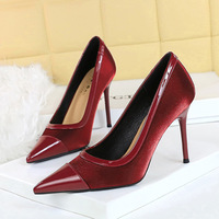 2127 Banquet Stiletto High Heels, Shallow Mouth Silk Splicing with Pointed Points for a Skinny Look, Super High Heels, Single Shoes, Women's Shoes