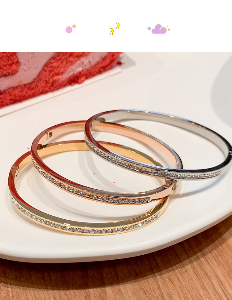 Titanium Steel Elegant Simple Style Round Plating Inlay Zircon Bangle display picture 3