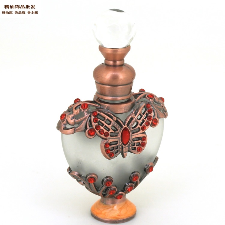 精油饰品网10ml心形宫廷头红铜色蝴蝶款精油香水分装瓶摆件9