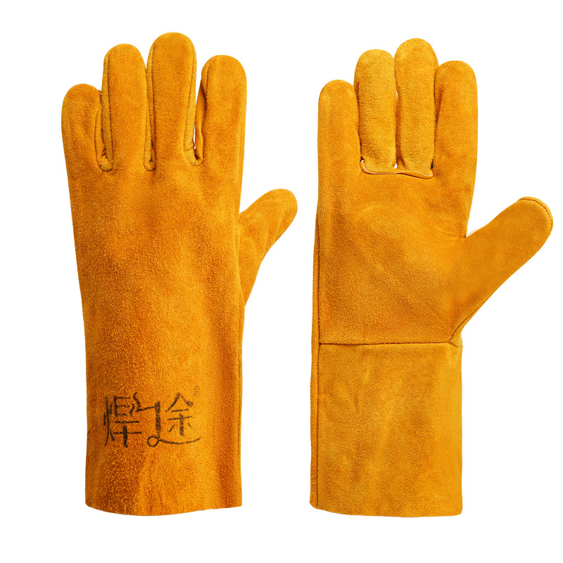 Guantes de piel de vaca resistentes al desgaste, anticaldado, protección laboral, aislamiento térmico, guantes de soldadura eléctrica especiales para soldadores de trabajo en seco image 5