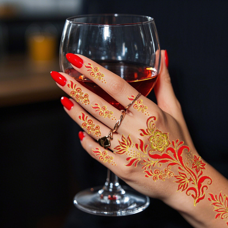 Red Gold Foil Henna Tattoo Stickers Waterproof Exotic Style Bride Wedding Photo Shoot Hand and Body Painting Tattoo Stickers Red Gold Foil Henna Tattoo Stickers Waterproof Exotic Style Bride Wedding Photo Shoot Hand and Body Painting Tattoo Stickers