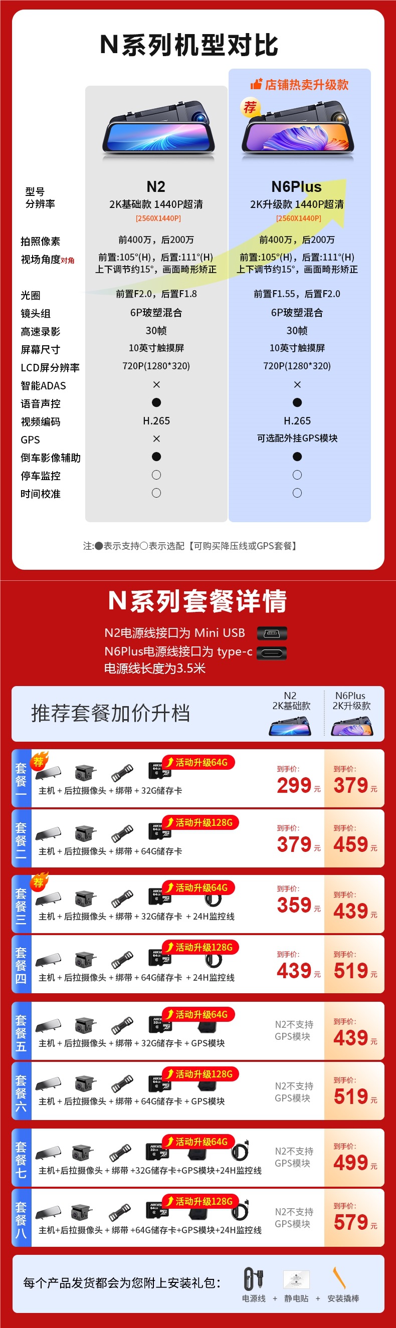 Hikvision N6Plus Driving Recorder Hd Front and Rear Dual Recording Panoramic Streaming Rearview Mirror Reversing Image