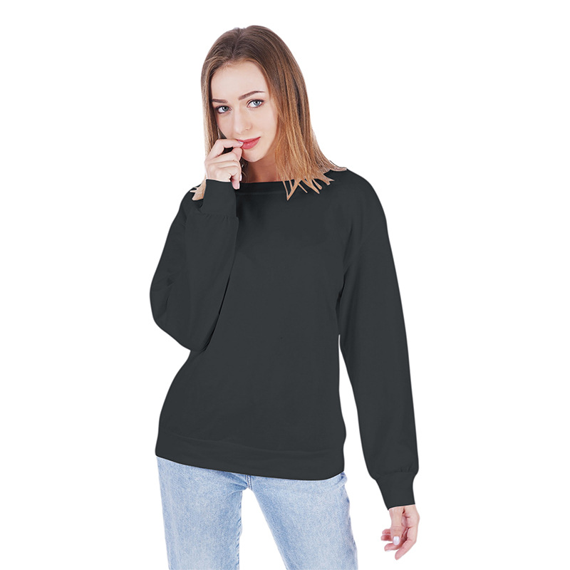 Felpa con cappuccio a maniche lunghe con scollo tondo autunnale, tinta unita, da donna, maglione di lana_voghion.com