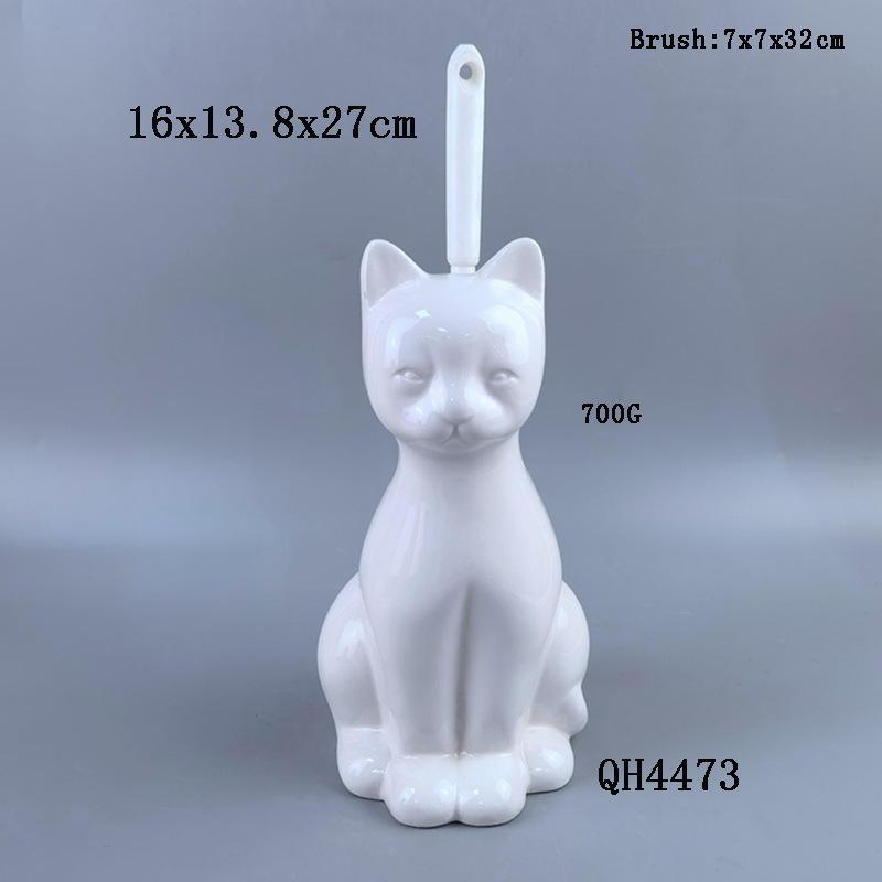 Cepillo de limpieza europeo personalizado Juego de base de cerámica Juego de baño con forma de animal 3D Cepillo con forma de gato