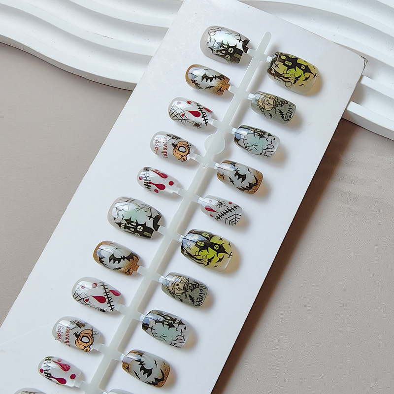 Halloween Party Hand-Painted Manicure Short Cute Pumpkin Cartoon Removable Nail Patch Sweet Cool Wearable Nail Patch
