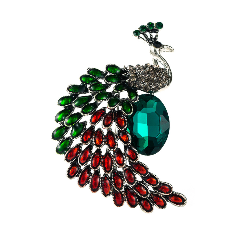 Colorful Peacock Shape Inlaid Diamond Brooch Wholesale Nihaojewelry display picture 7