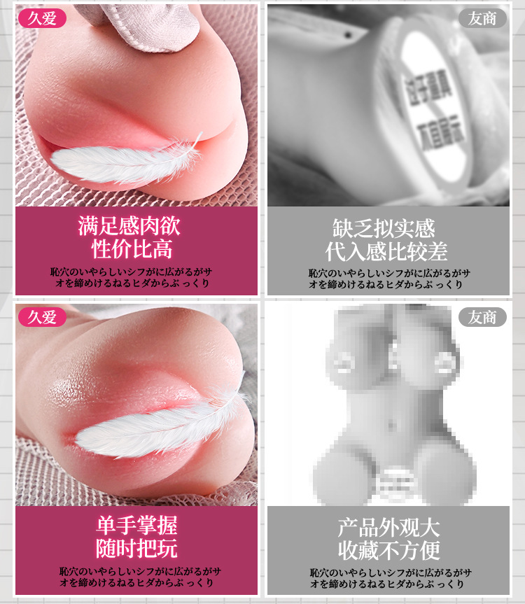 Jiuai Half-Body Masturbator with Realistic Vaginal and Anal Channels, Manual TPE Stroker — detail image 8