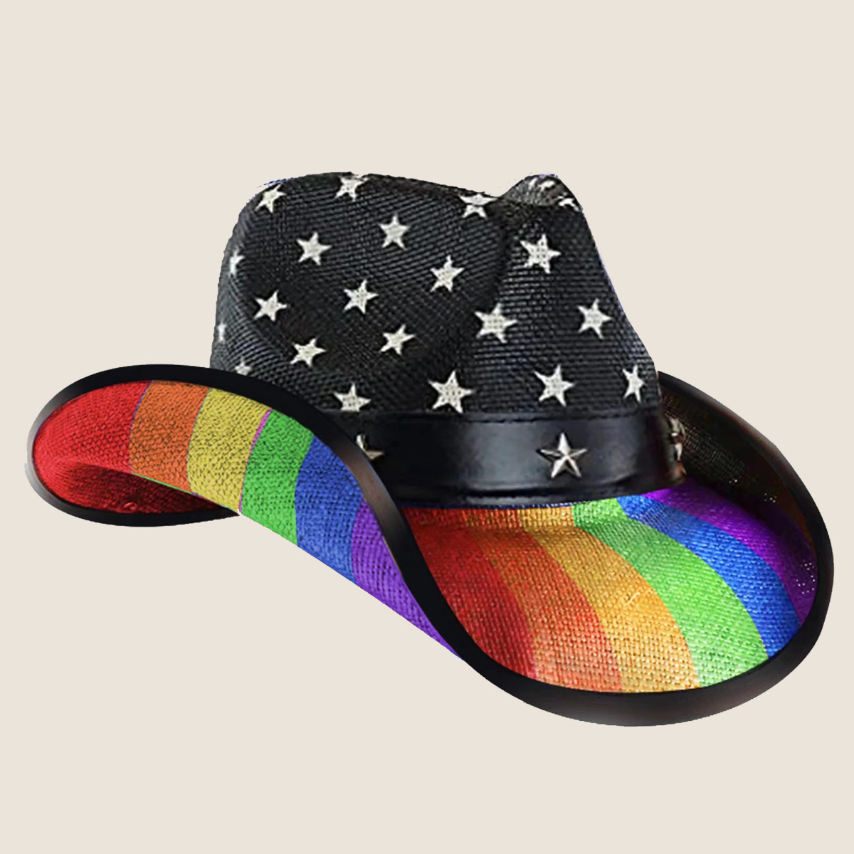 跨境贸易美国西部牛仔帽美国六月星星彩虹爵士帽户外草帽
