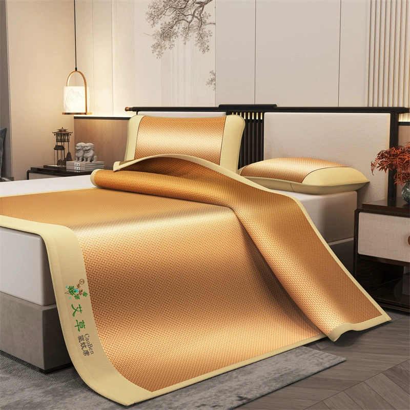 Коврик от комаров с вышивкой из полыни, охлаждающий коврик из ледяного шелка, двусторонний складной комплект из трех предметов для дома, коврик для односпальной кровати студента с кондиционером, ротанговый коврик.