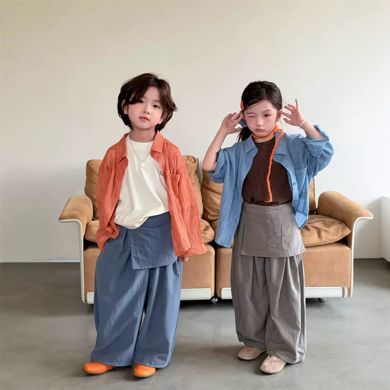 童衬衫2026春季童装韩版儿童翻领细格子衬衫男女童休闲慵懒风开衫