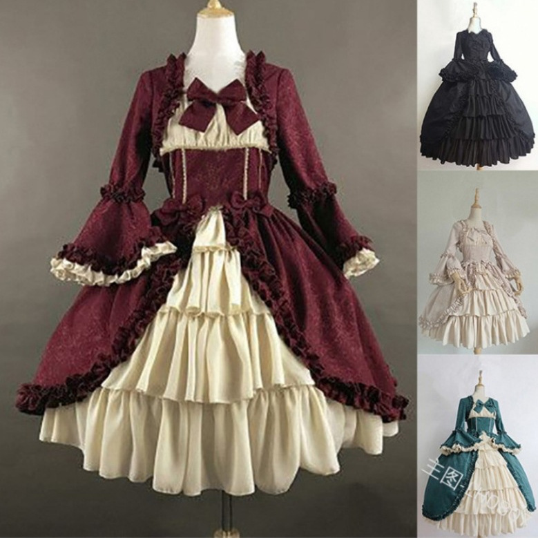 Medieval Retro Gothic Court Dress with Square Neckline, Slim Waist, and Bow Design for Women Medieval Retro Gothic Court Dress with Square Neckline, Slim Waist, and Bow Design for Women