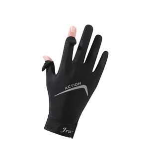 Men's Sun Protection Gloves Summer Flip-Up Two-Finger Anti-Skating Silk Gloves Outdoor Driving and Riding Fishing Touch Screen