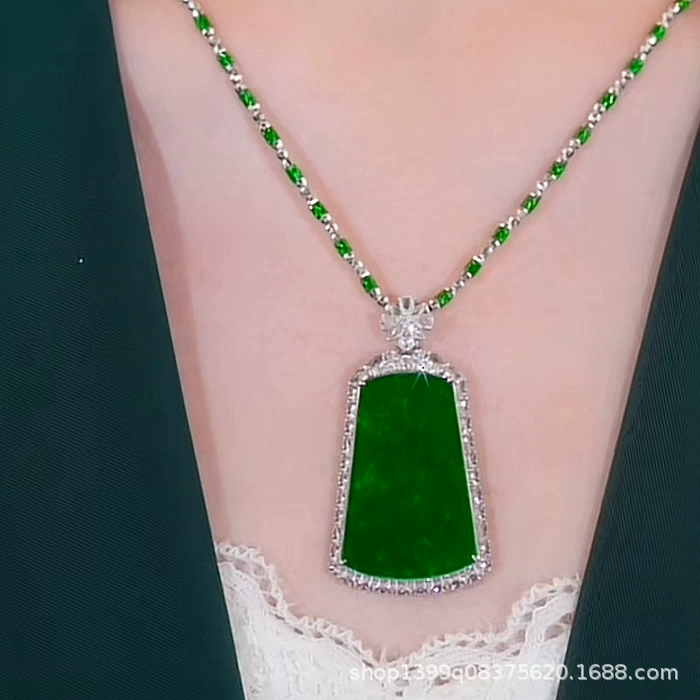 Новый счастливый цветочный кулон женская имитация Hutian Jade яблочный зеленый кошачий глаз камень инкрустированный ожерелье подвеска расширенный дизайн