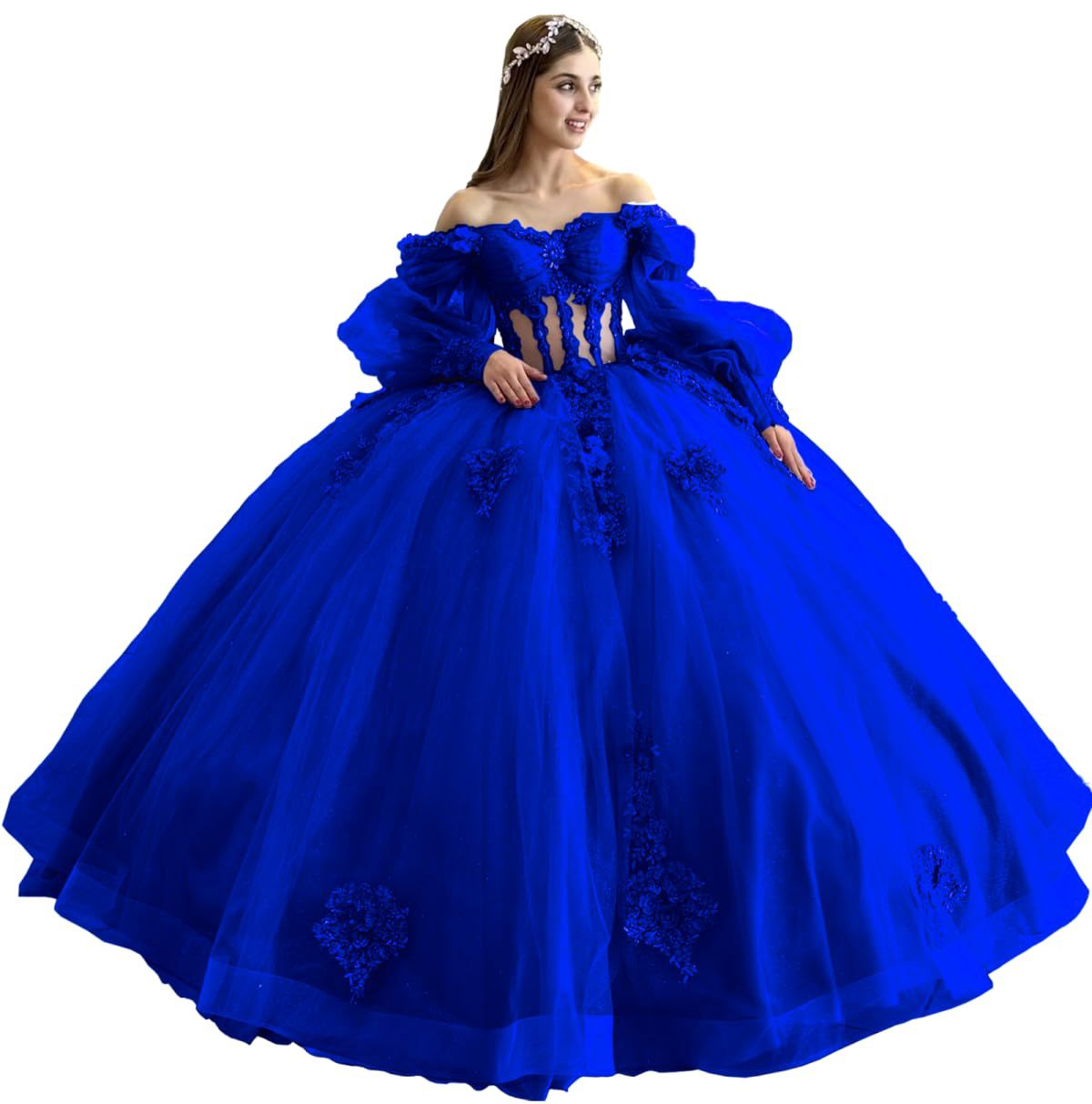 Flores vestido de adulto con mangas brillante con cuentas vestido dulce 2026 nuevo vestido de baile de hombro para mujeres image 28