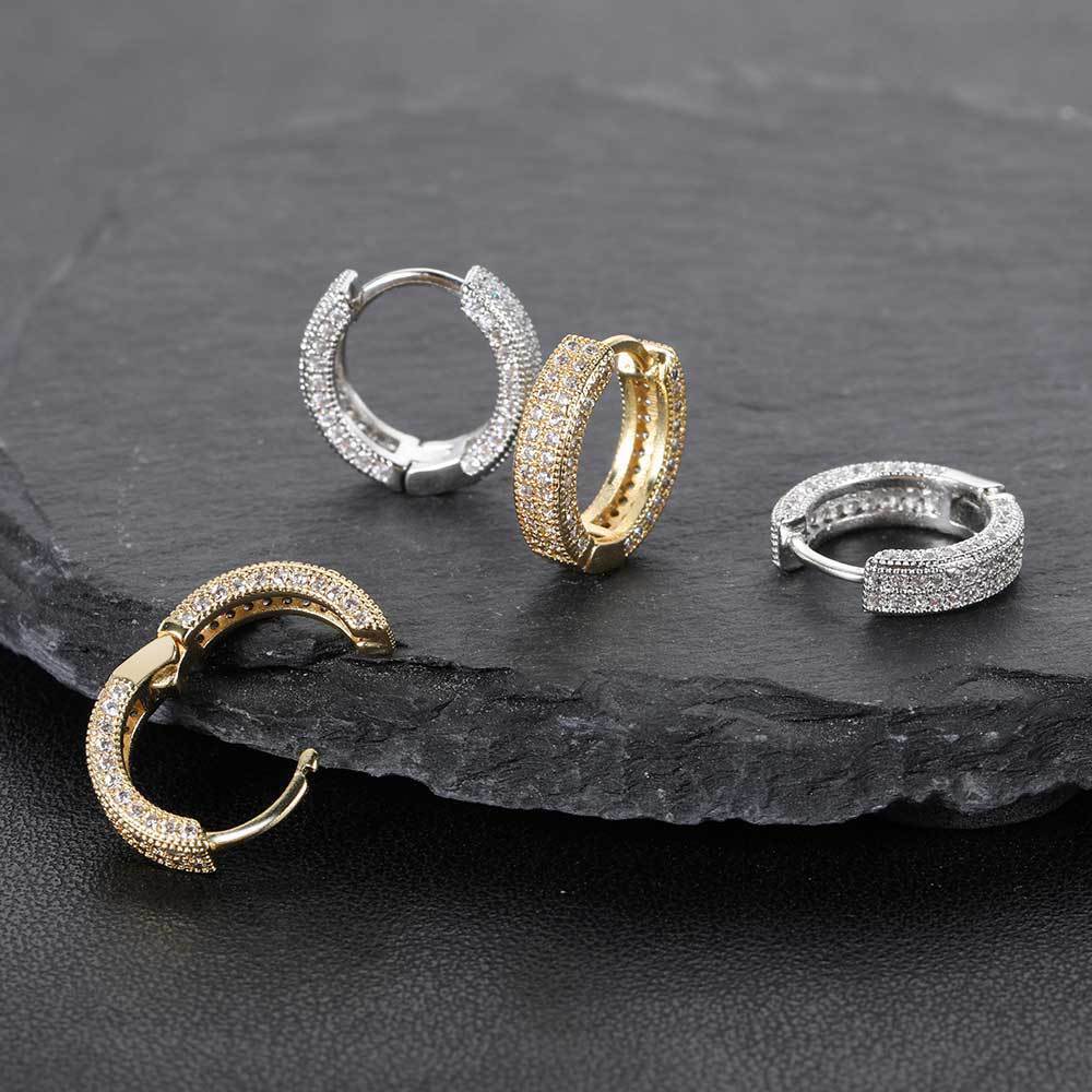 Full diamond men's plain rings, 2022 new minimalist earrings, Korean niche design, circular trendy earrings_voghion.com