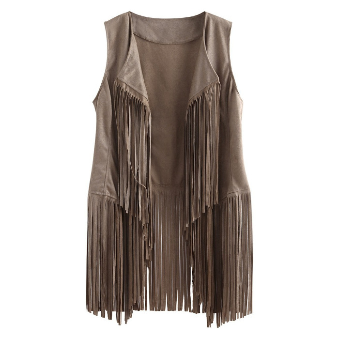 AliExpress Europeo y Americano popular borla abrigo de las mujeres de piel de venado de terciopelo sin hebilla de mediados de longitud chaleco abrigo image 10