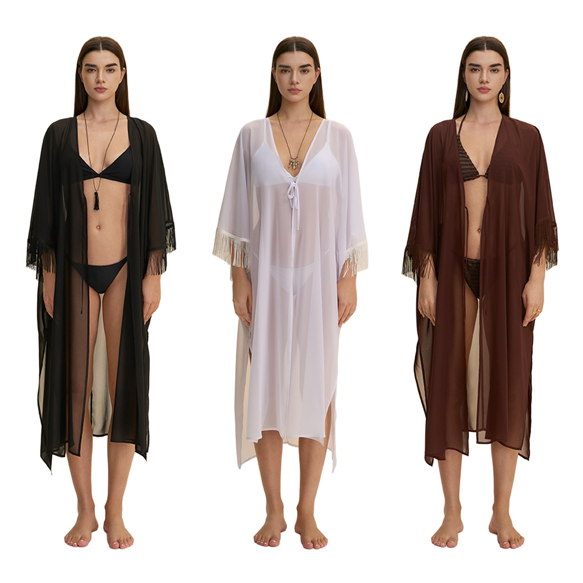 Nuevo Amazon Europa y los Estados Unidos transfronterizos ropa de dormir de malla sexy chiffon camisa de camisa de bordillo abrigo de pijama de perspectiva suelta 3990