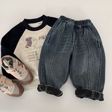 儿童加绒牛仔裤2025冬季新款男女童宽松洋气长裤中小童裤子潮批发