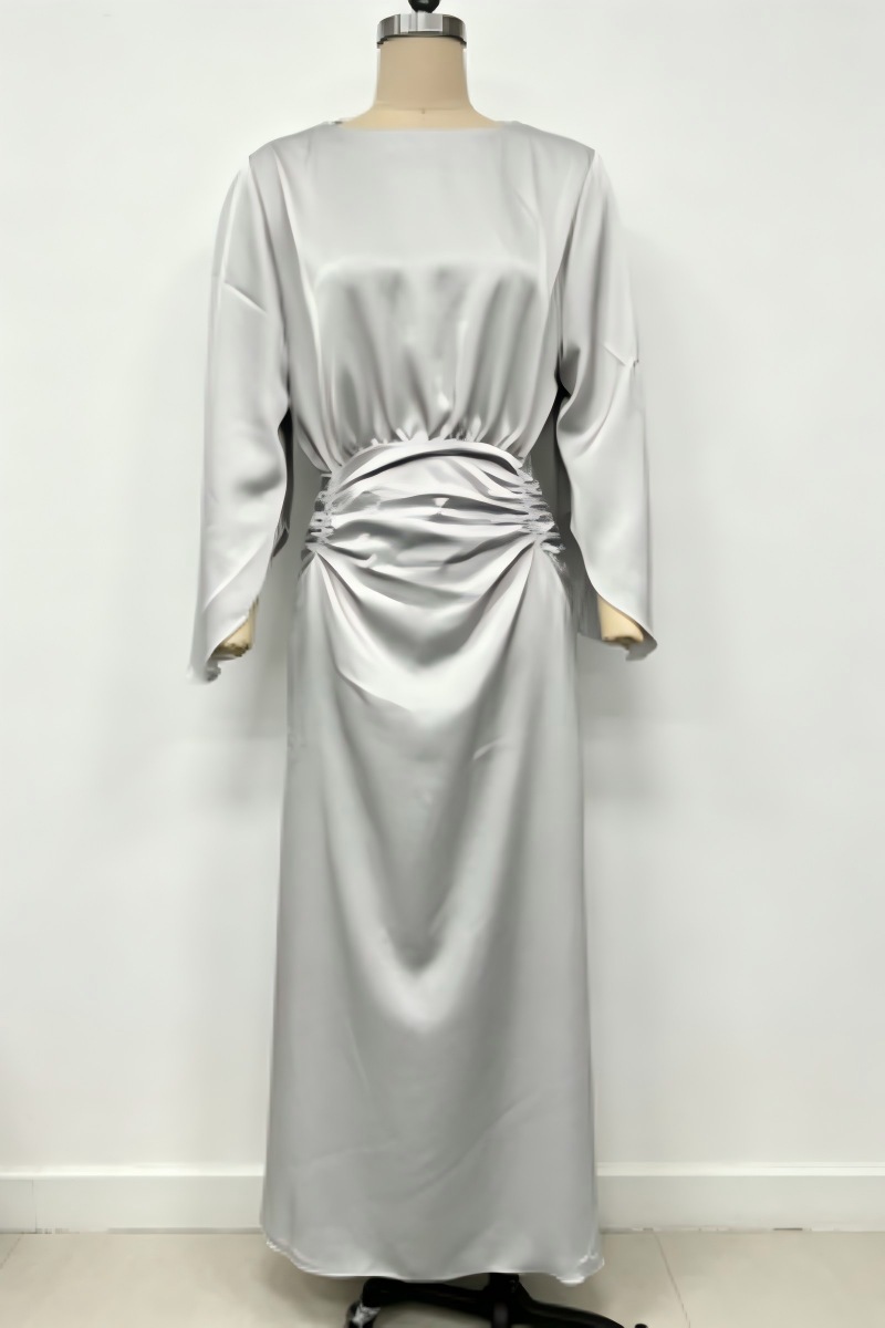 Elegant Backless Pleated Long Dress For Women American Style Slim Fit With Pockets New In Stock_ecoleips.com