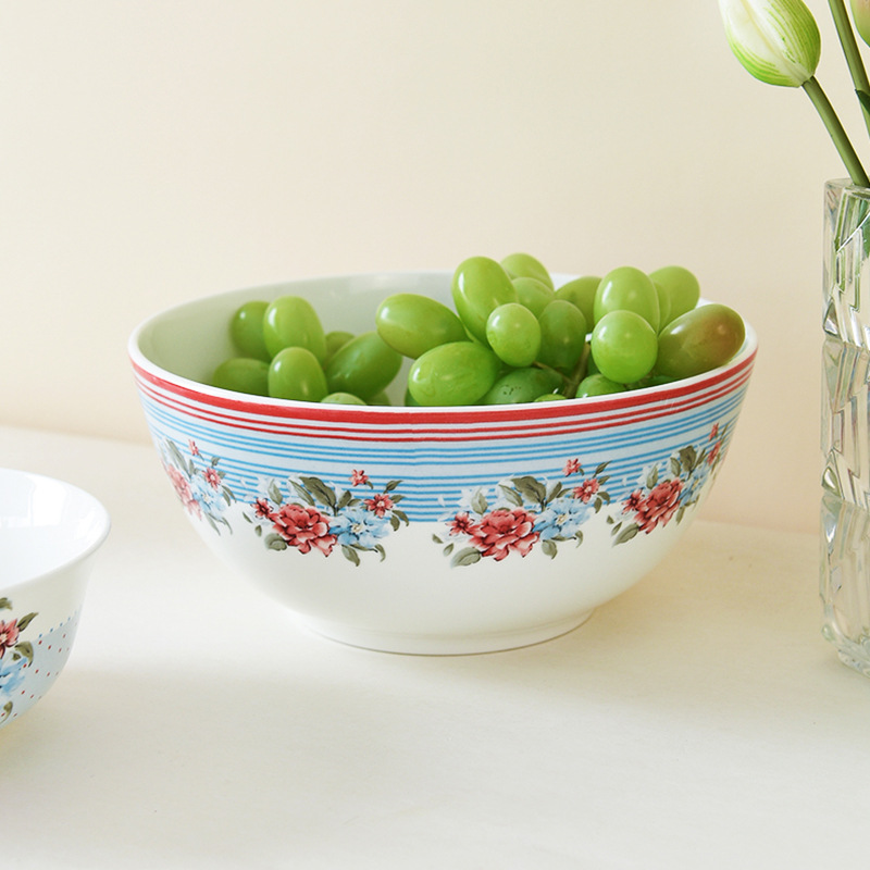 Flores románticas de alto valor visual de hueso de porcelana tazón de arroz tazón de sopa de boda nueva cerámica utensilios caseros tazón de sopa de alta resistencia a quemaduras